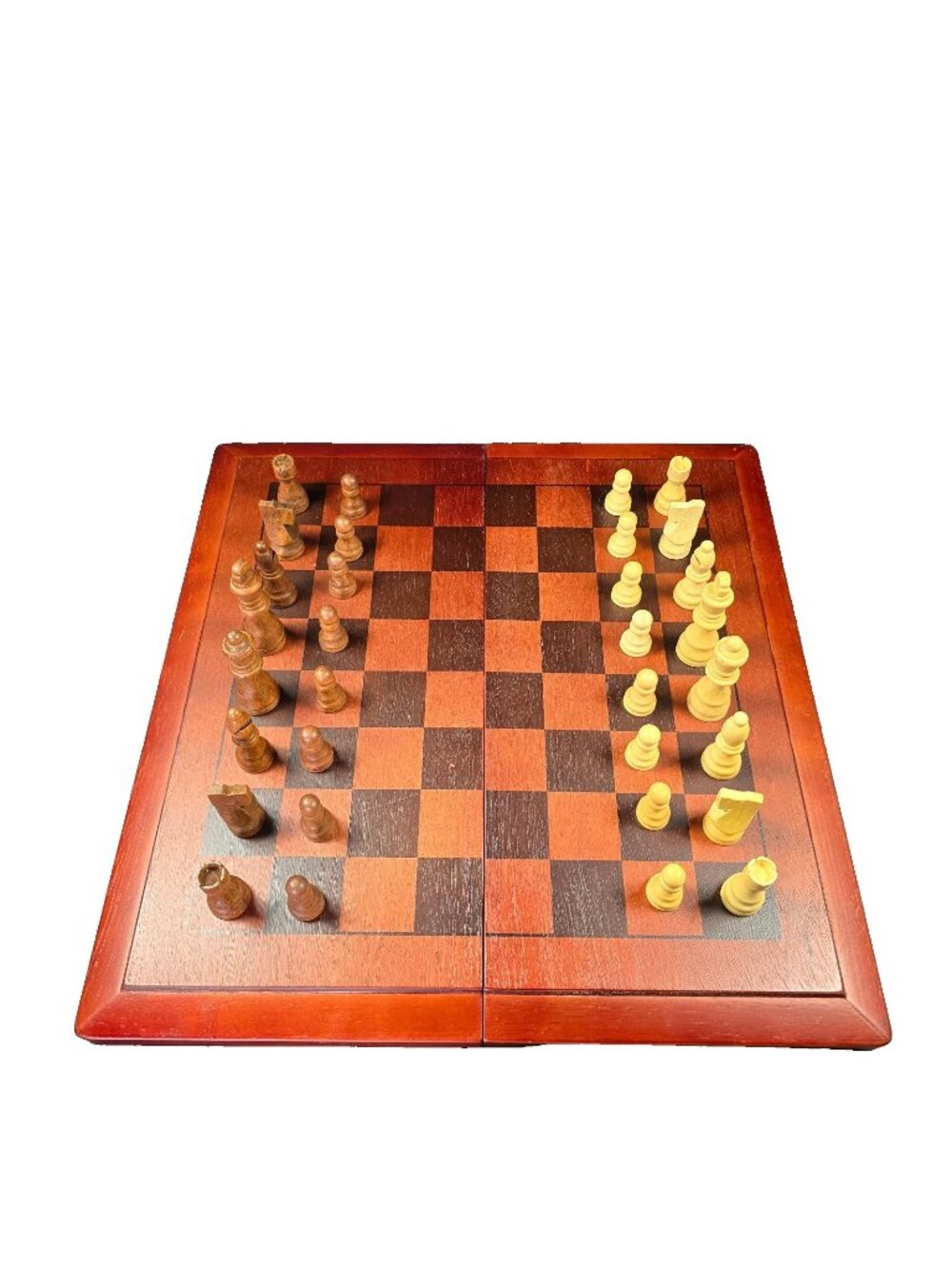 Wooden Chess & Checkers Set Folding Board 2 in 1 Travel Game Complete Set